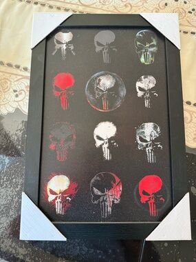 Black Skull Pattern Wall Art Print with Red and White Accents